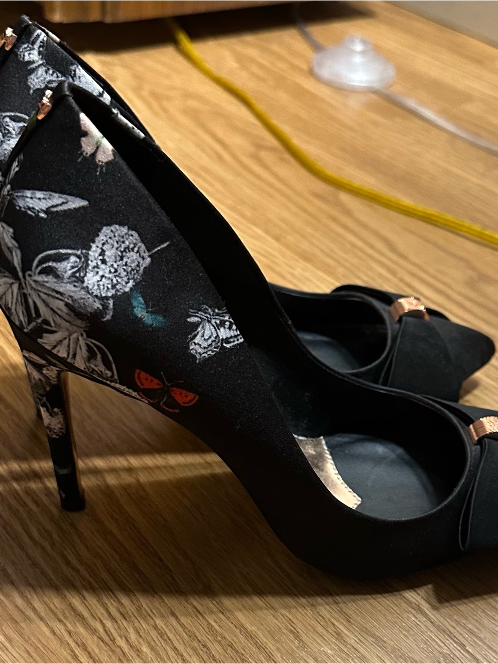 Elegant Black Floral Butterfly High Heel Pumps